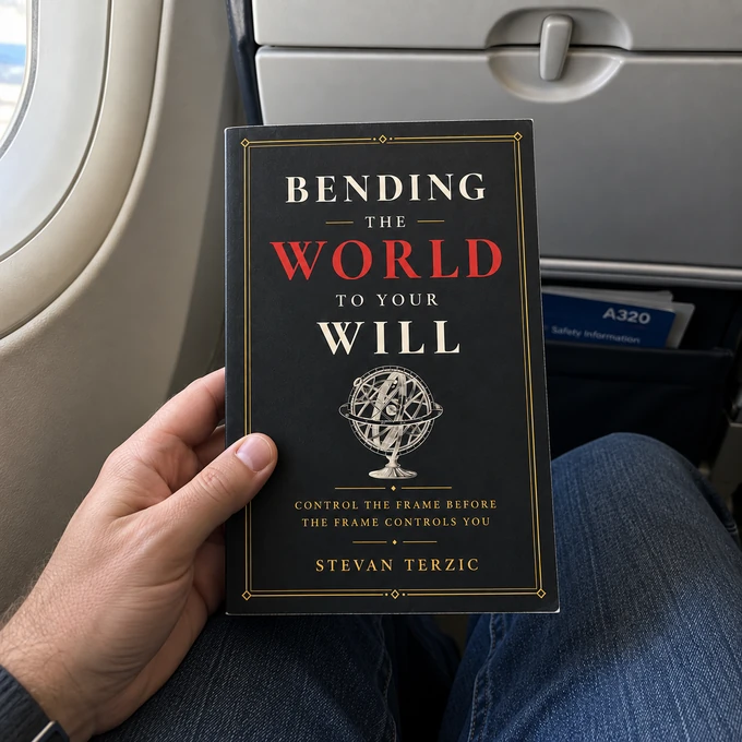 AI-created airplane POV: a hand holding Bending the World to Your Will